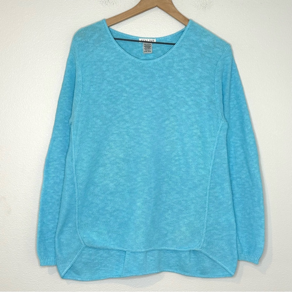 Avalin 100% Cotton knit Sweater One Size Light Blue USA Vintage Cottage Cabin